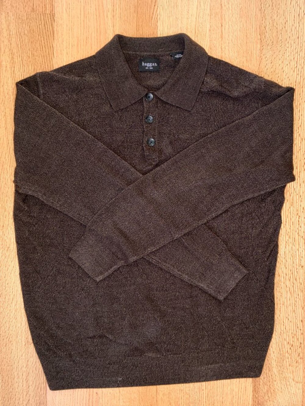 Brown Argyle Pull Over Sweater w/ Collar and Buttons - Haggar - Size M